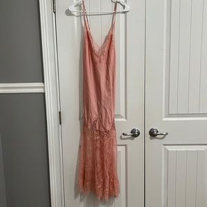 Apricot/blush  full length slip, lace trim